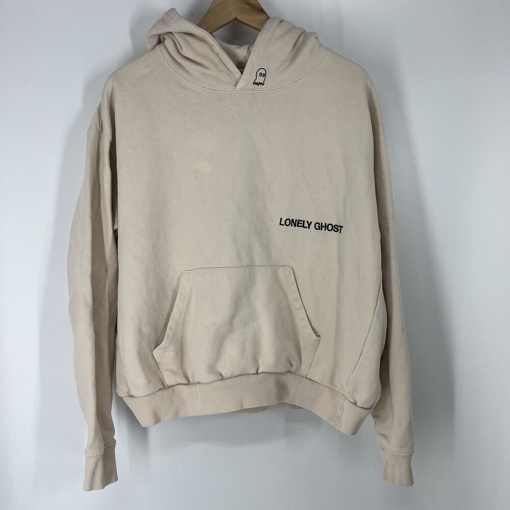 Lonely Ghost Hoodie Size Medium Womens Ivory Pullover Embroidered Streetwear